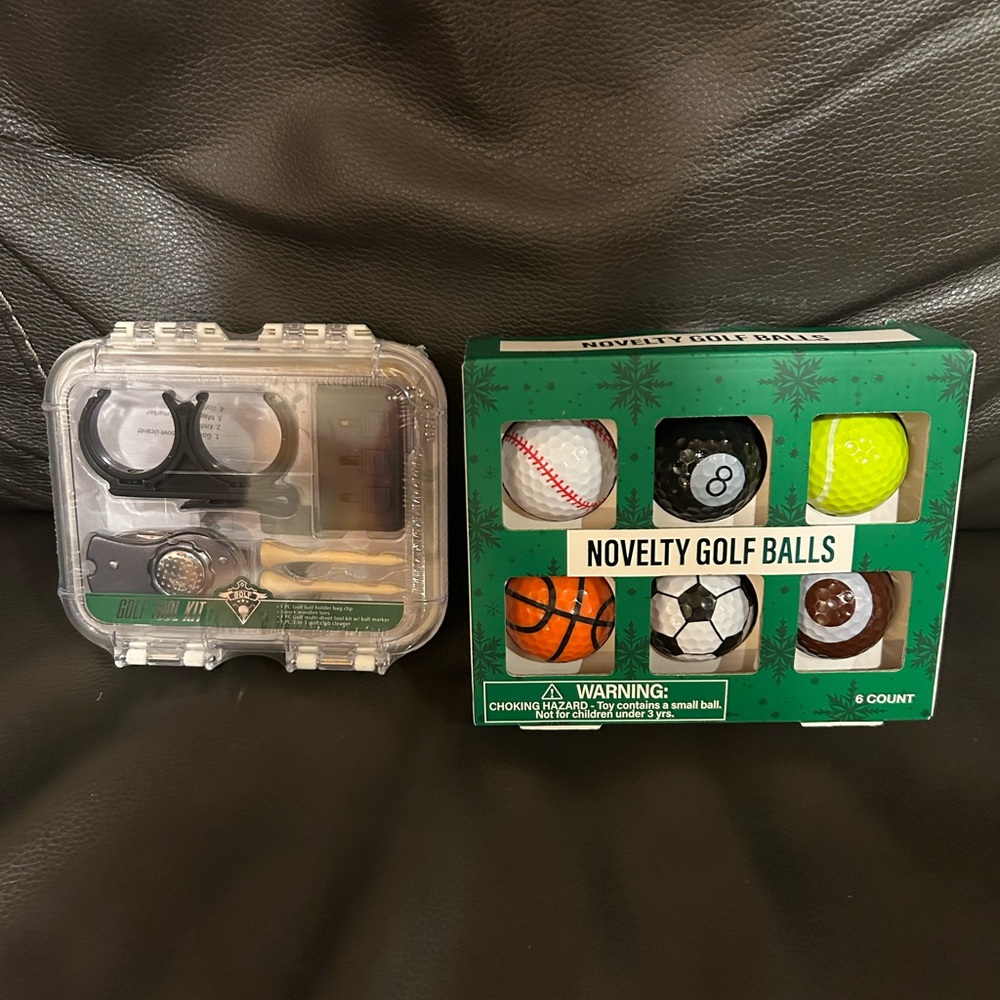 Novelty Golf Balls Set & Golf Tool Kit Bundle NWT Baseball, Football, Etc…